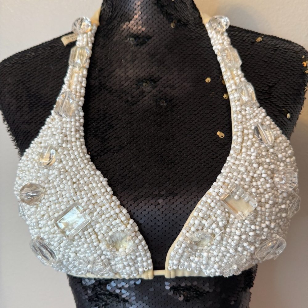 Extravagancia by Ana Costa Brazil Vintage Embellished Bikini Top Size Large